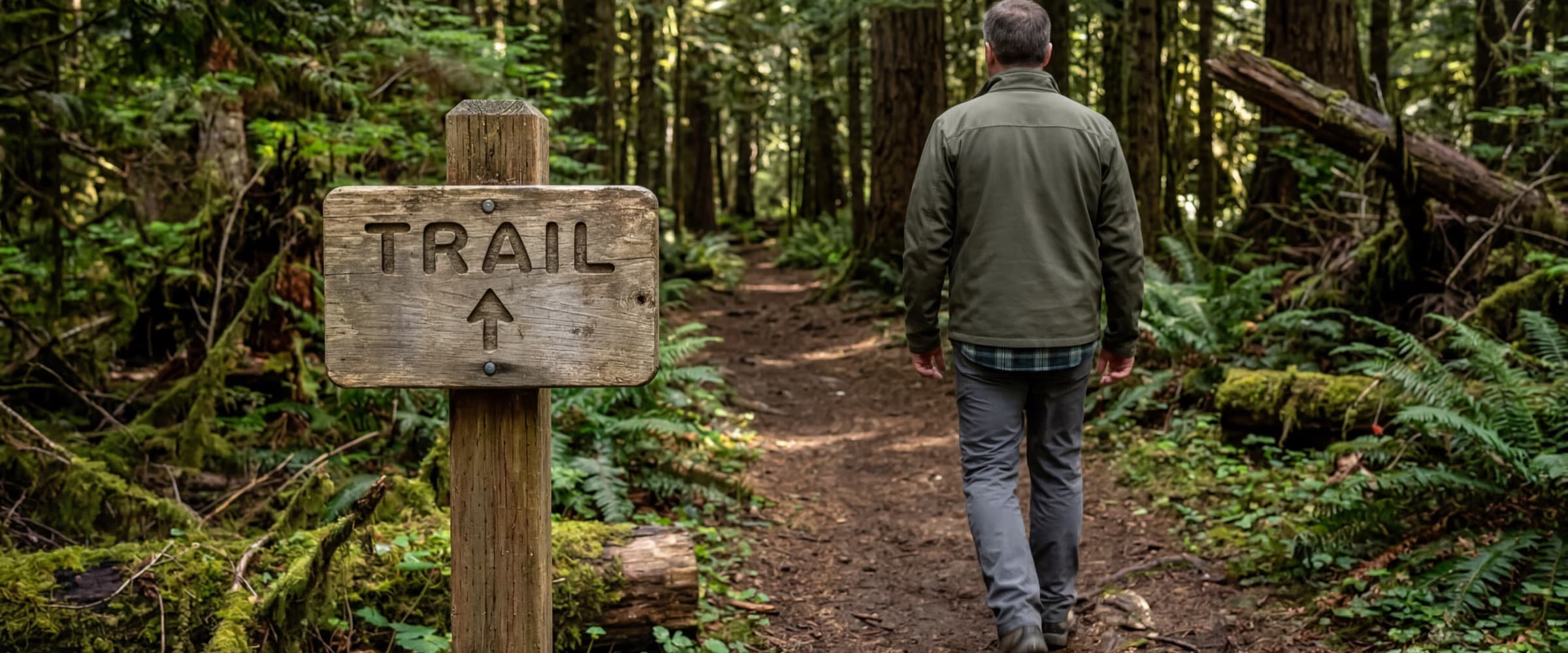 Kelsey Stuart leading the way down a forest trail
