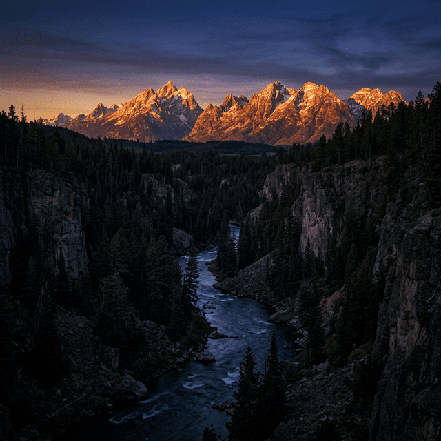 Montana river canyon at twilight